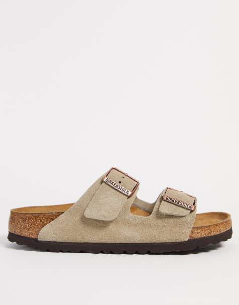 Birkenstock – Arizona – Mullvadsgrå platta sandaler i mocka - view 1