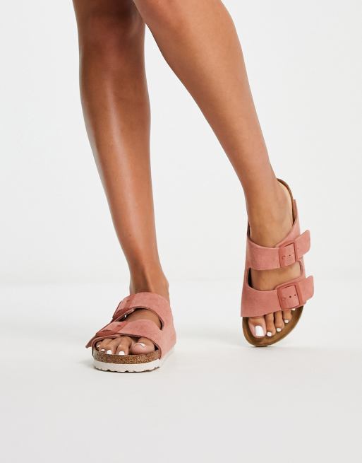 Birkenstock - Arizona - Platte suède sandalen in aarderood, 2 van 4