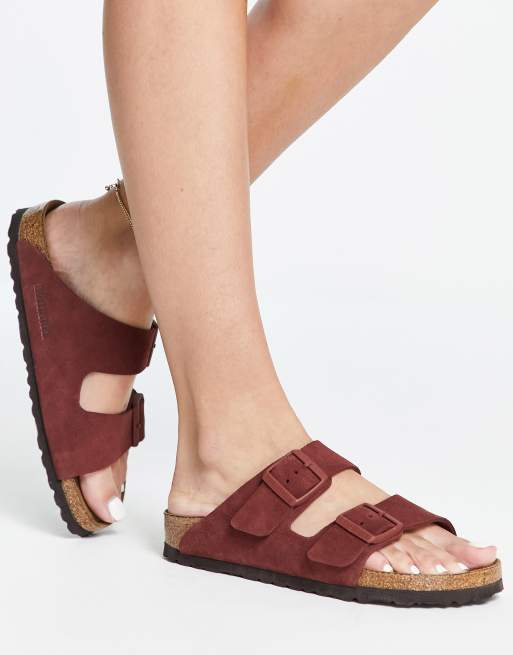 Birkenstock - Arizona - Platte suède sandalen in chocolade