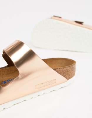 birkenstock arizona rose gold flat sandals