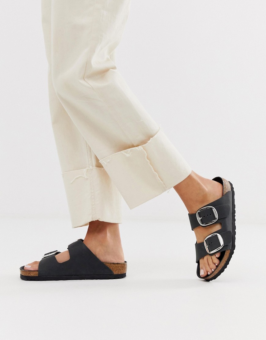 Birkenstock Arizona sandal i skind med stort spænde-Sort