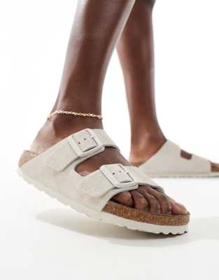 Birkenstock - Arizona - Sandalen aus Wildleder in Antique White-Weiß