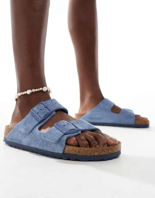 Birkenstock – Arizona – Sandalen aus Wildleder in Blau