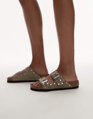 Birkenstock - Arizona - Sandalen in Taupe mit Nietendetails-Neutral