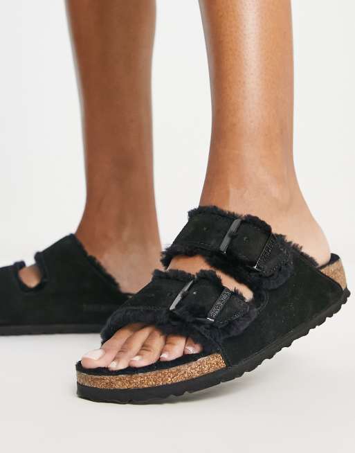 Birkenstock Arizona Sandales doubl e en imitation peau de mouton Noir