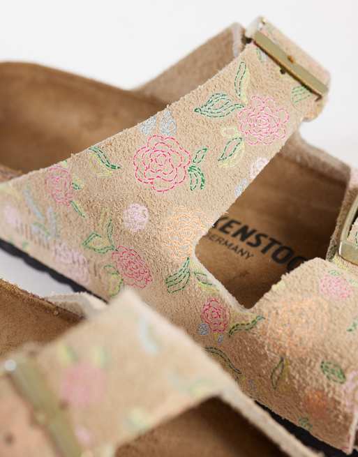 Birkenstock - Arizona - Sandales en daim à imprimé fleurs style château de sable, 2 de 4