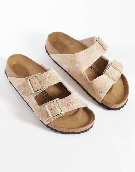 Birkenstock - Arizona - Sandales en daim à imprimé fleurs style château de sable, 3 de 4