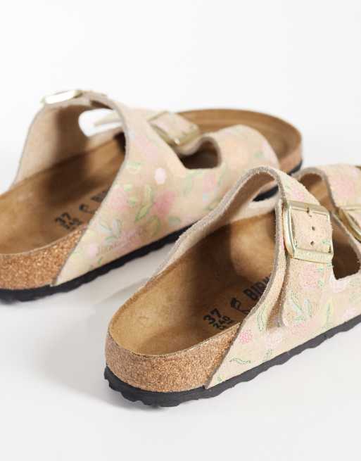 Birkenstock - Arizona - Sandales en daim à imprimé fleurs style château de sable, 4 de 4