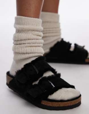 Birkenstock - Arizona - Sandales unisexes en daim et imitation peau de mouton - Noir