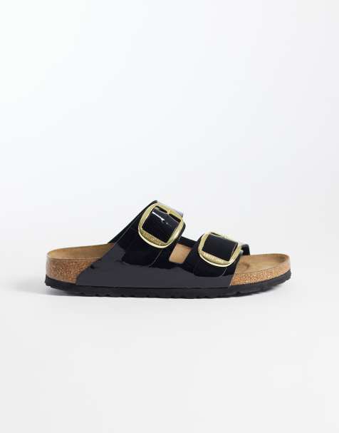 Birkenstock - Arizona - Sandali a pianta stretta con fibbia grande nero verniciato e oro - view 1