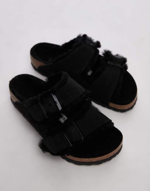 Birkenstock - Arizona - Sandali unisex in camoscio e montone neri, 3 di 4