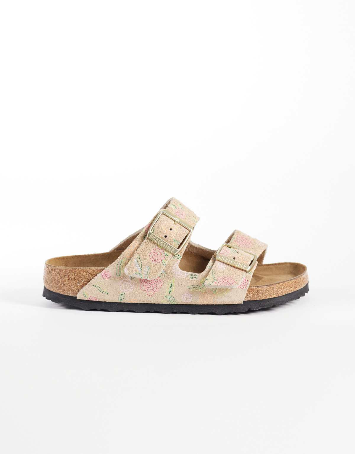 Birkenstock Arizona - Sandalias color arena con estampado de florecitas de ante