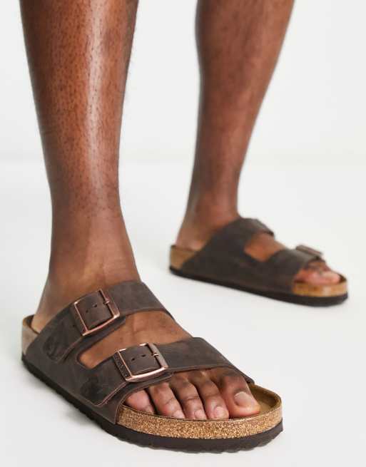 Brown oiled leather store birkenstocks