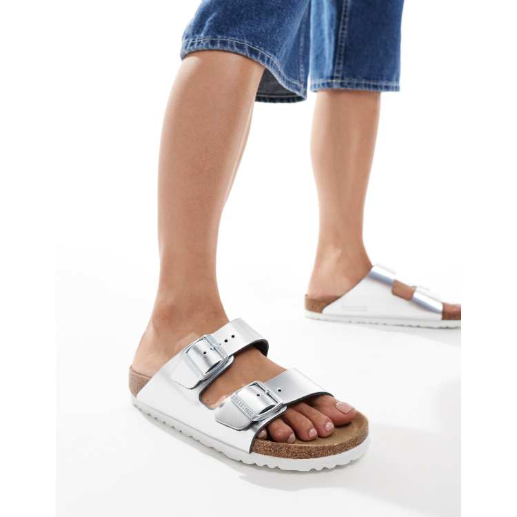 Birkenstock Arizona sandals in metallic silver ASOS