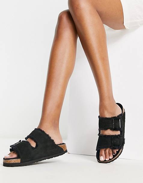 Birkenstock Arizona shearling lined sandals in black