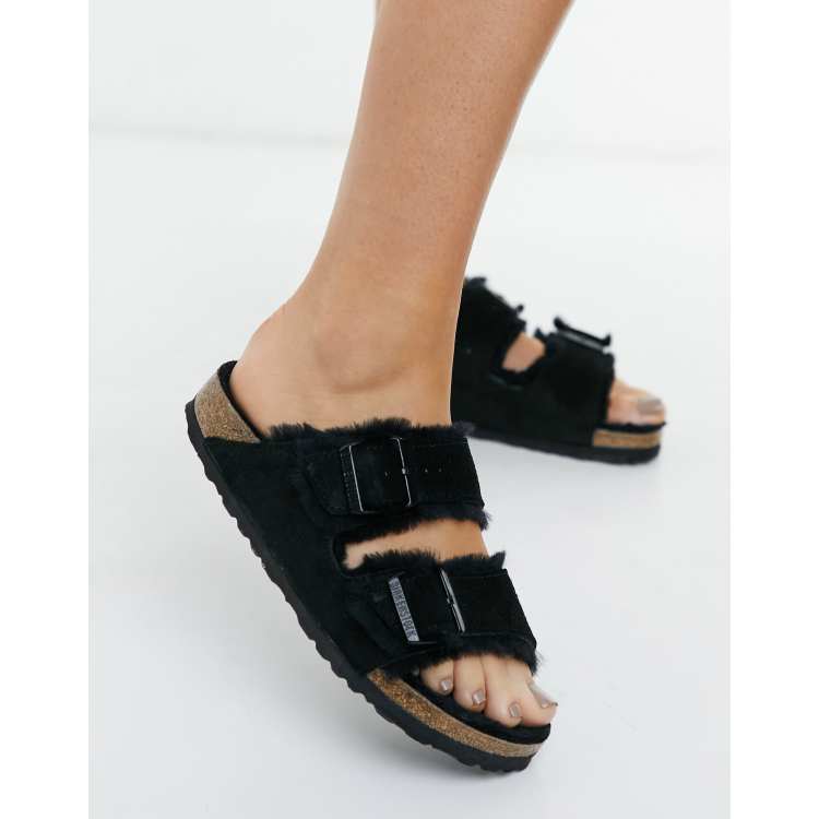 Black hotsell fur birkenstocks