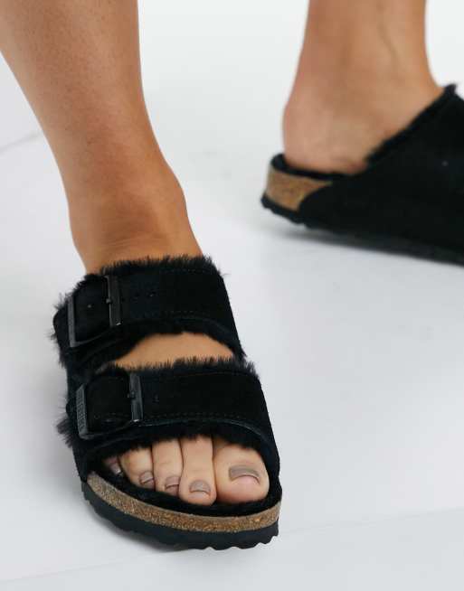 Black birkenstocks sale with fur