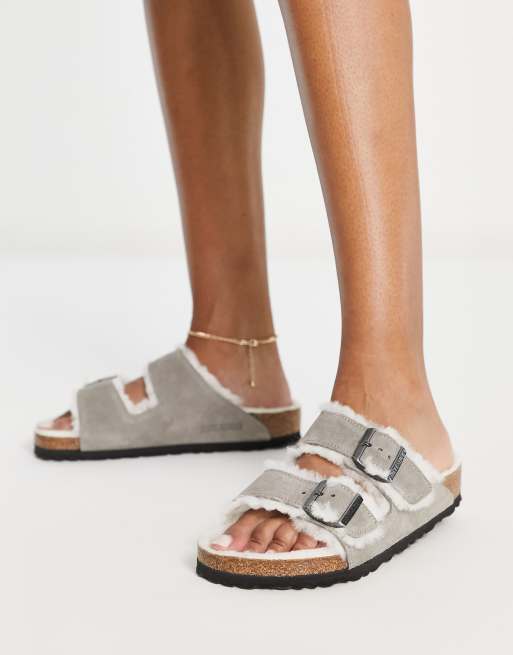 Grey store fuzzy birkenstocks