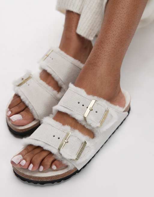 BIRKENSTOCK☆Arizona Slim-Fit Shearling サンダル【UK発】 Arizona Shearling Suede Leather Stone Coin | BIRKENSTOCK