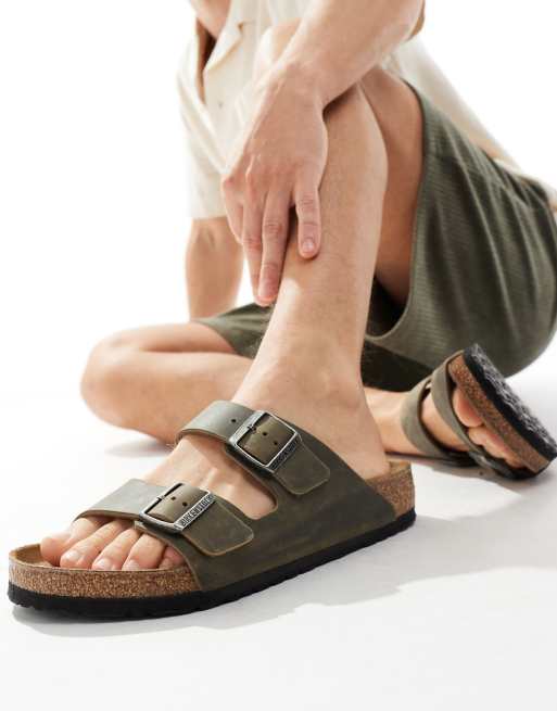 Birkenstock – Arizona – Skórzane sandały w kolorze khaki
