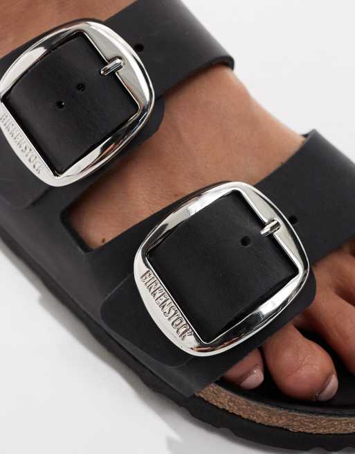 Birkenstock - Arizona - Sorte sandaler med stort spænde i læder , 3 af 4