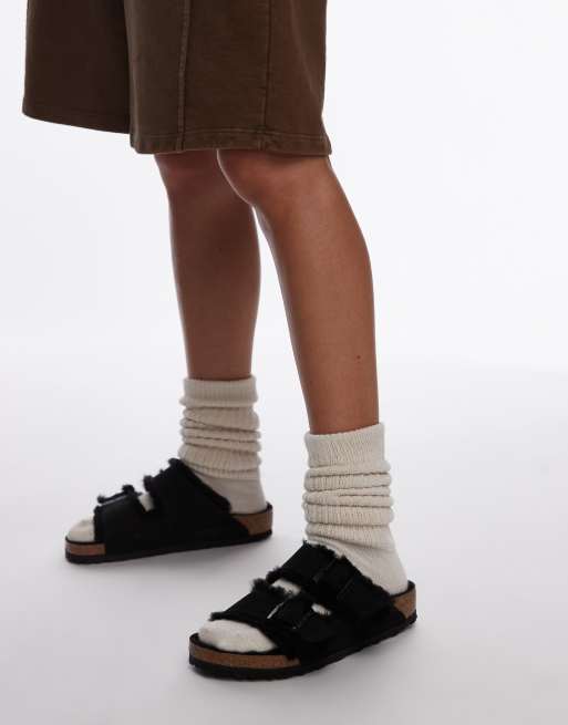 Birkenstock - Arizona - Sorte unisex-sandaler i shearling og ruskind, 2 af 4