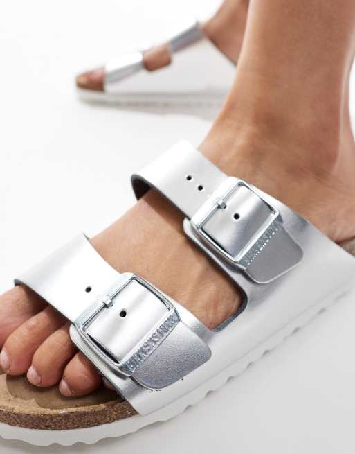Birkenstock – Arizona – Srebrne metaliczne sandały , 3 z 4