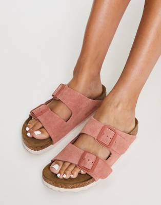 Birkenstock Arizona suede flat sandals in earth red - ASOS Price Checker