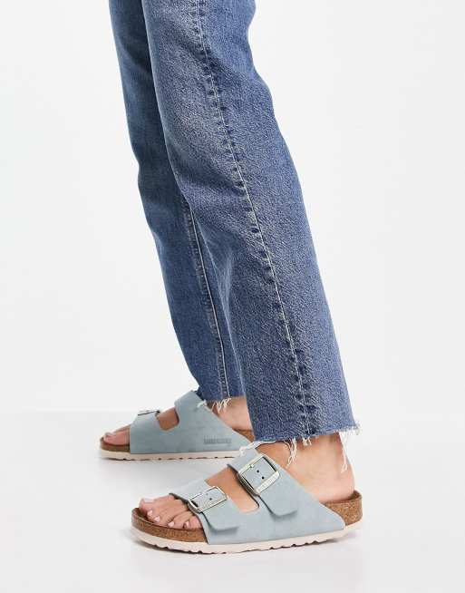 Birkenstock Arizona suede flat sandals in pale blue