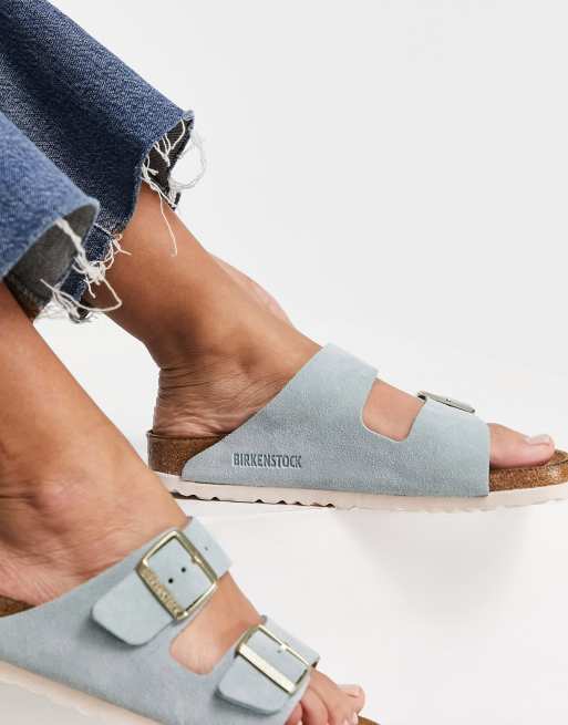 Birkenstock Arizona suede flat sandals in pale blue