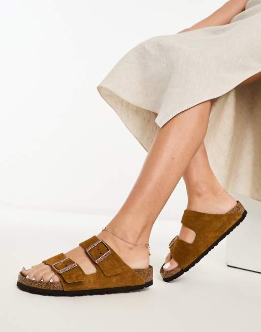 Birkenstock - Arizona - Suède sandalen in lichtbruin