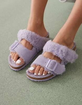 Birkenstock Arizona teddy borg sandals in lilac-Purple