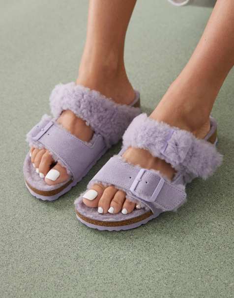 Birkenstock Arizona teddy borg sandals in lilac - view 1