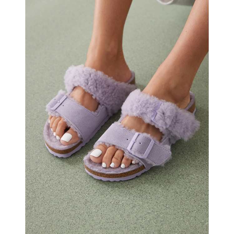 Birkenstock Arizona teddy borg sandals in lilac | ASOS