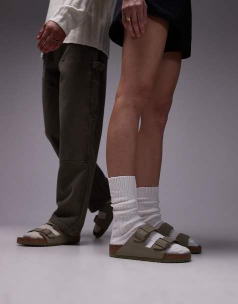Birkenstock - Arizona - Unisex - Falmede kakigrønne sandaler i Birko-Flor - view 1