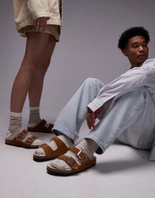 Birkenstock - Arizona - Unisex-Sandalen aus Wildleder in Nerzbraun mit Wollfutter