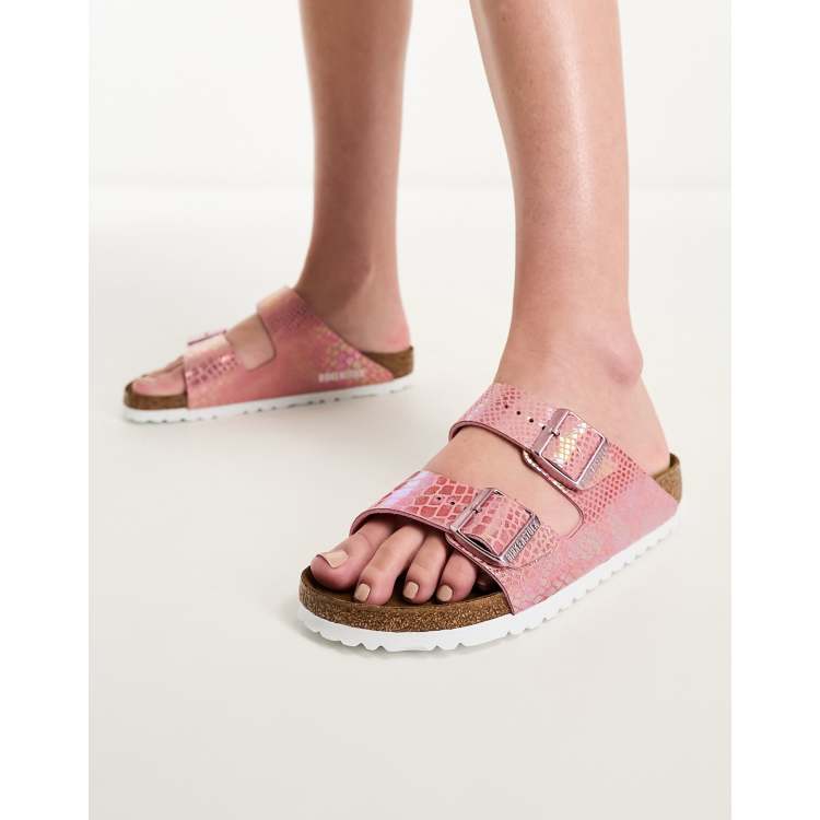 Birkenstock Arizona vegan sandals in pink snake print