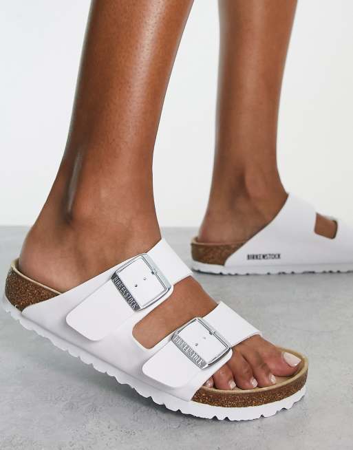 Birkenstock arizona white flat 2024 sandals