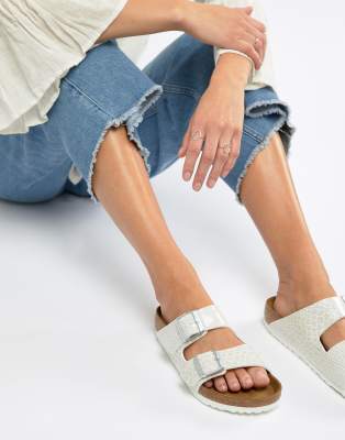 birkenstock arizona white flat sandals