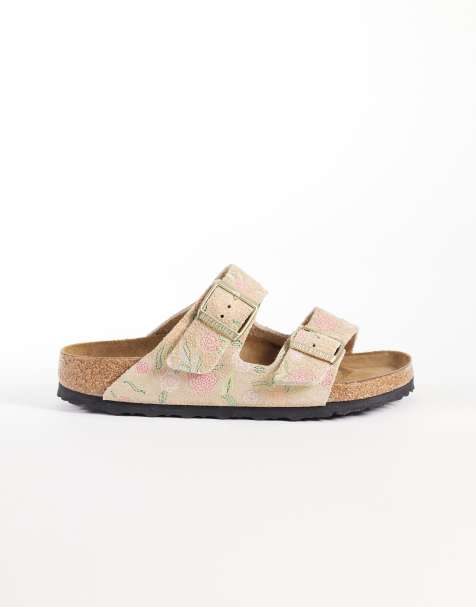 Birkenstock – Arizona – Wildleder-Sandalen in Sandcastle mit Blumenmuster - view 1