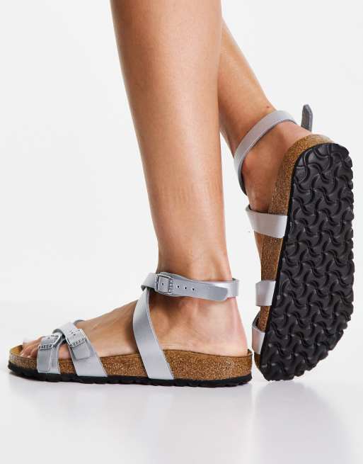 Birkenstock Blanca ankle strap flat sandals in silver