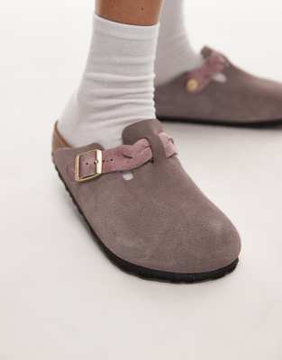 Birkenstock – Boston – Bleklila tofflor med flätad detalj - view 1
