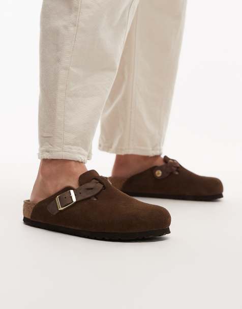 Birkenstock - Boston - Brune mules med flettet rem i ruskind - view 1