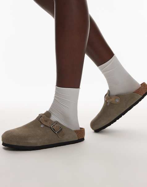Birkenstock – Boston – Brungrå tofflor med flätad detalj - view 1