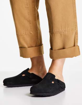 black suede birkenstock clogs