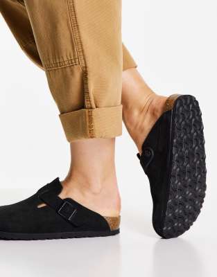 black suede birkenstock clogs