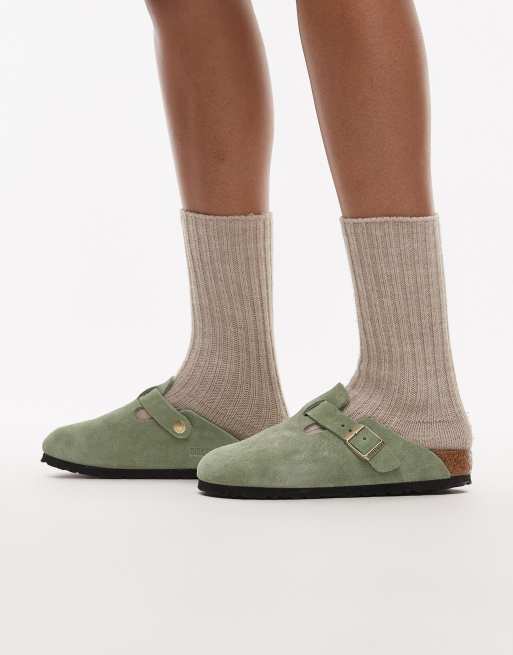 Birkenstock – Boston – Clogs aus Wildleder in Teegrün mit schmaler Passform, 3 von 4