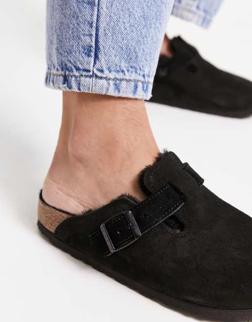 Birkenstock - Boston - Clogs i sort med pelsfor, 3 af 4