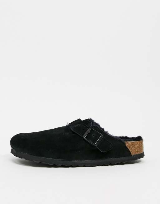 Birkenstock boston clogs in online black with fur lining