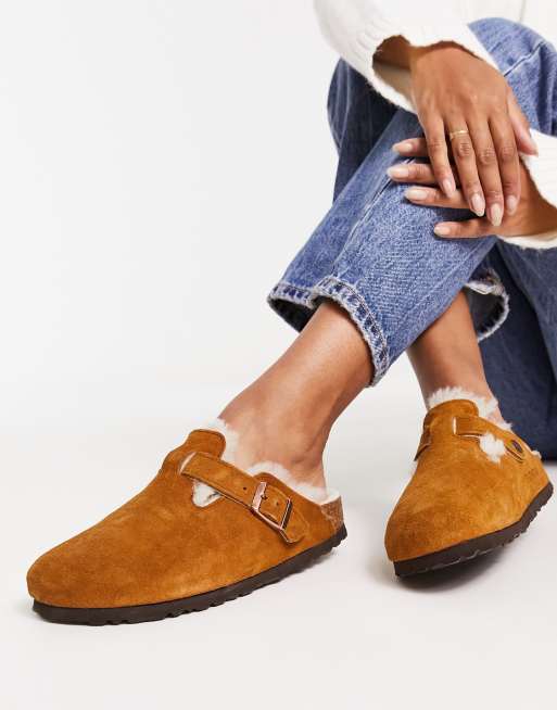 Bijna Inconsistent Sijpelen Birkenstock - Boston - Clogs in mink met voering van bont | ASOS